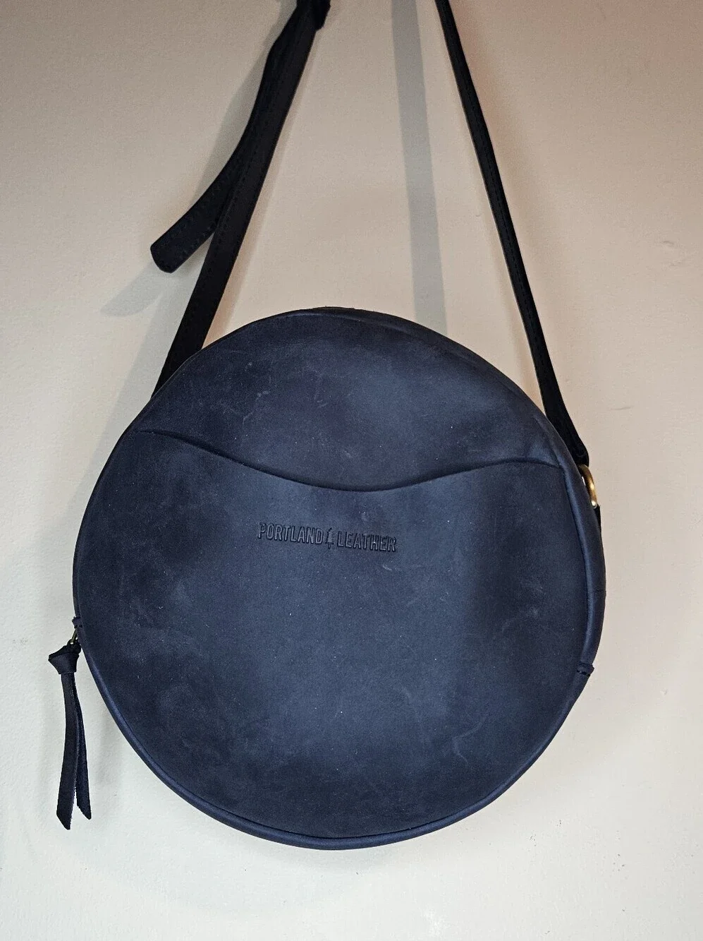 Portland Leather Goods Circle Crossbody Large Deep Water Blue Leather Bag